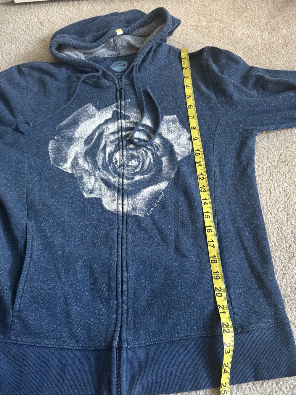Life Is Good Hoodie Women’s Blue Full Zip Rose Graphic Terry Cotton Floral - Picture 7 of 11